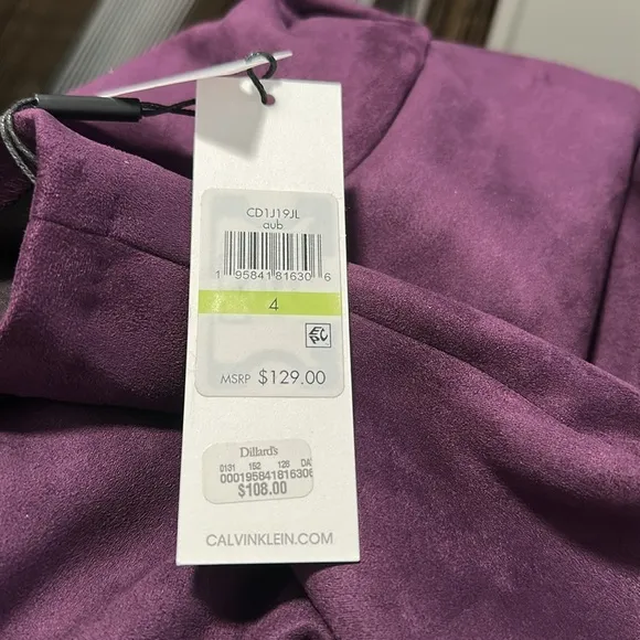🌴 NWT Calvin Klein Faux Suede Puff Sleeve Midi Dress
