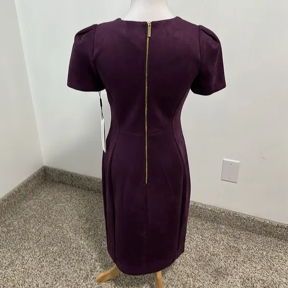 🌴 NWT Calvin Klein Faux Suede Puff Sleeve Midi Dress