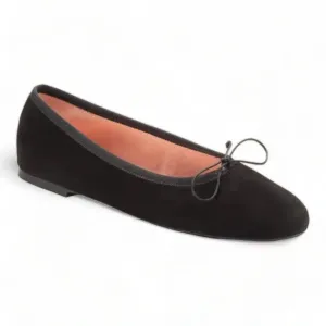 49788 - Black Suede Teens Bow Shoe
