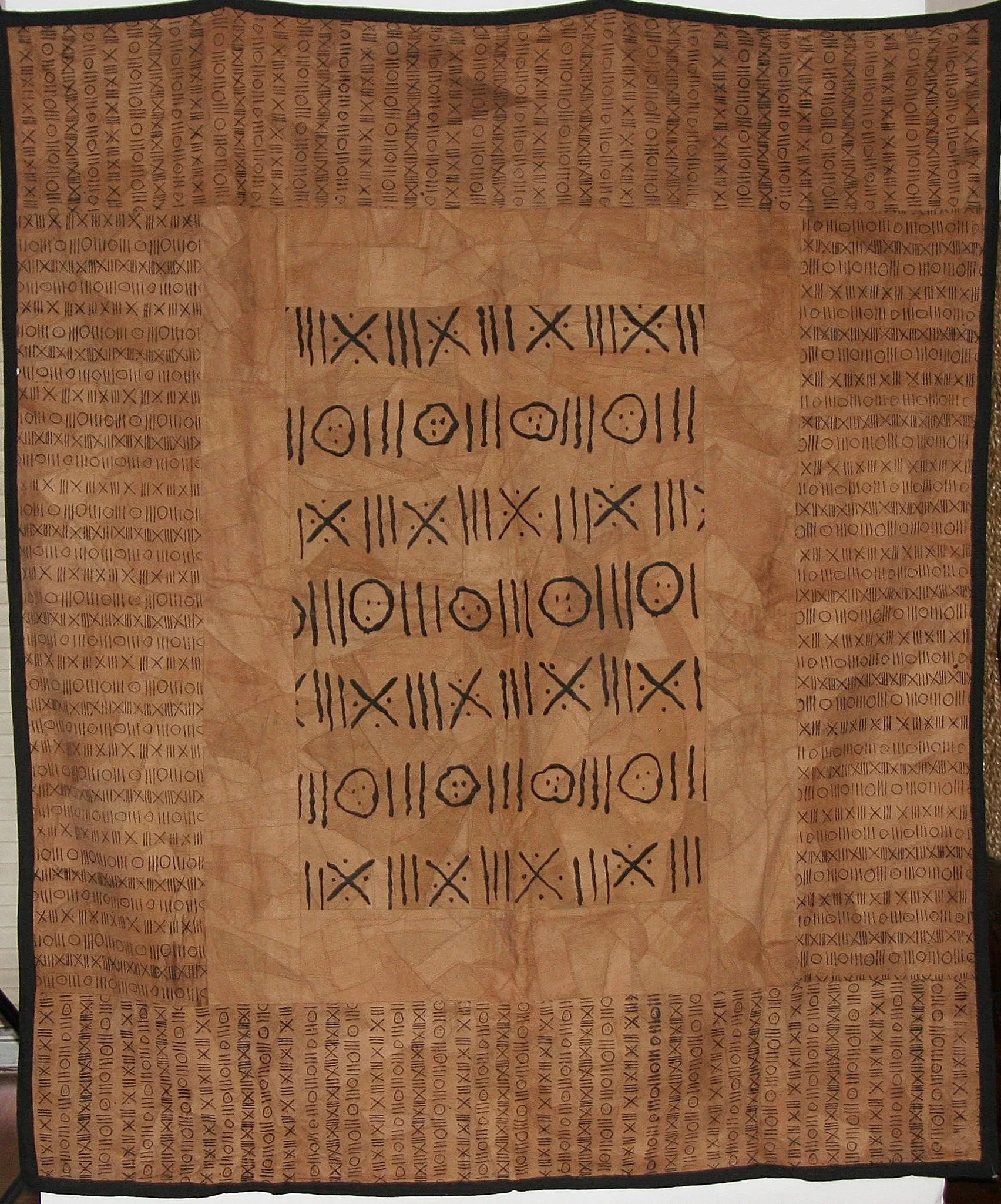 African Suede Leather Wall Hanging Throw Abstract Design Brown Black 60"W X 68"L