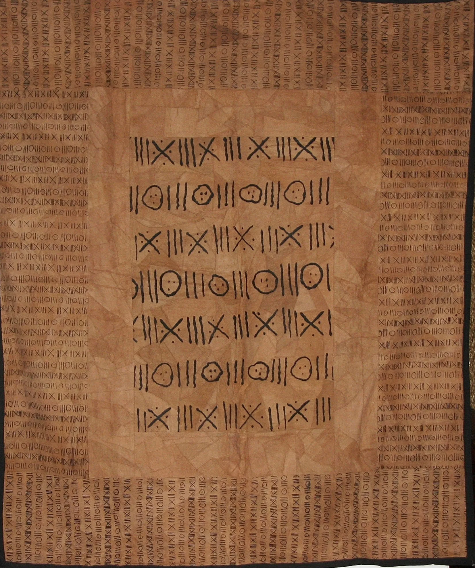 African Suede Leather Wall Hanging Throw Abstract Design Brown Black 60"W X 68"L