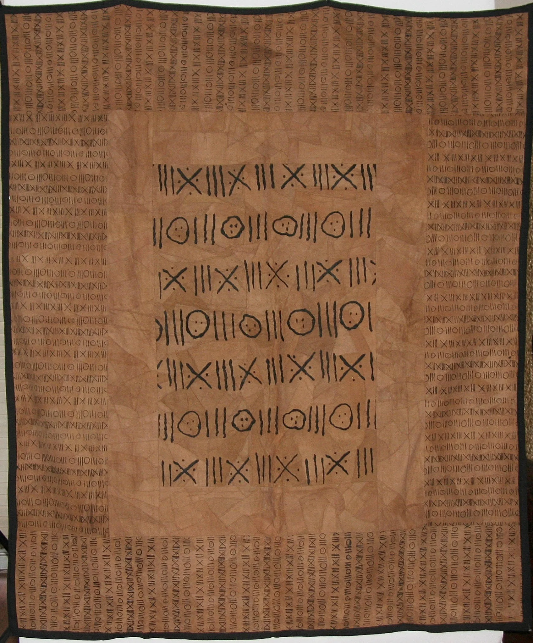 African Suede Leather Wall Hanging Throw Abstract Design Brown Black 60"W X 68"L