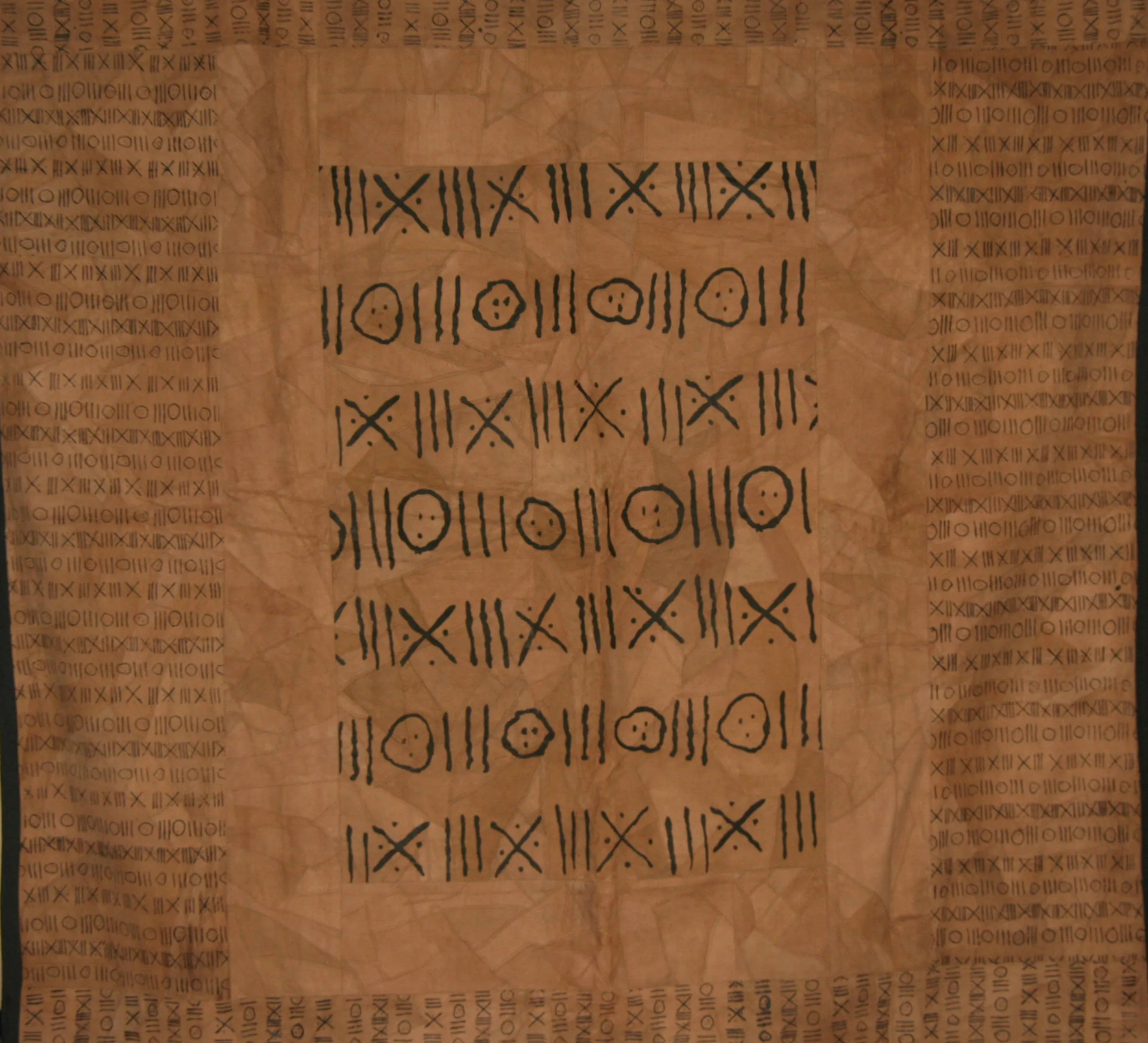 African Suede Leather Wall Hanging Throw Abstract Design Brown Black 60"W X 68"L