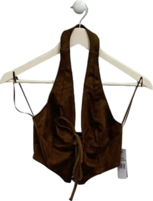 AFRM Mocha Brown Suede Lace-Up Halter Top UK XS