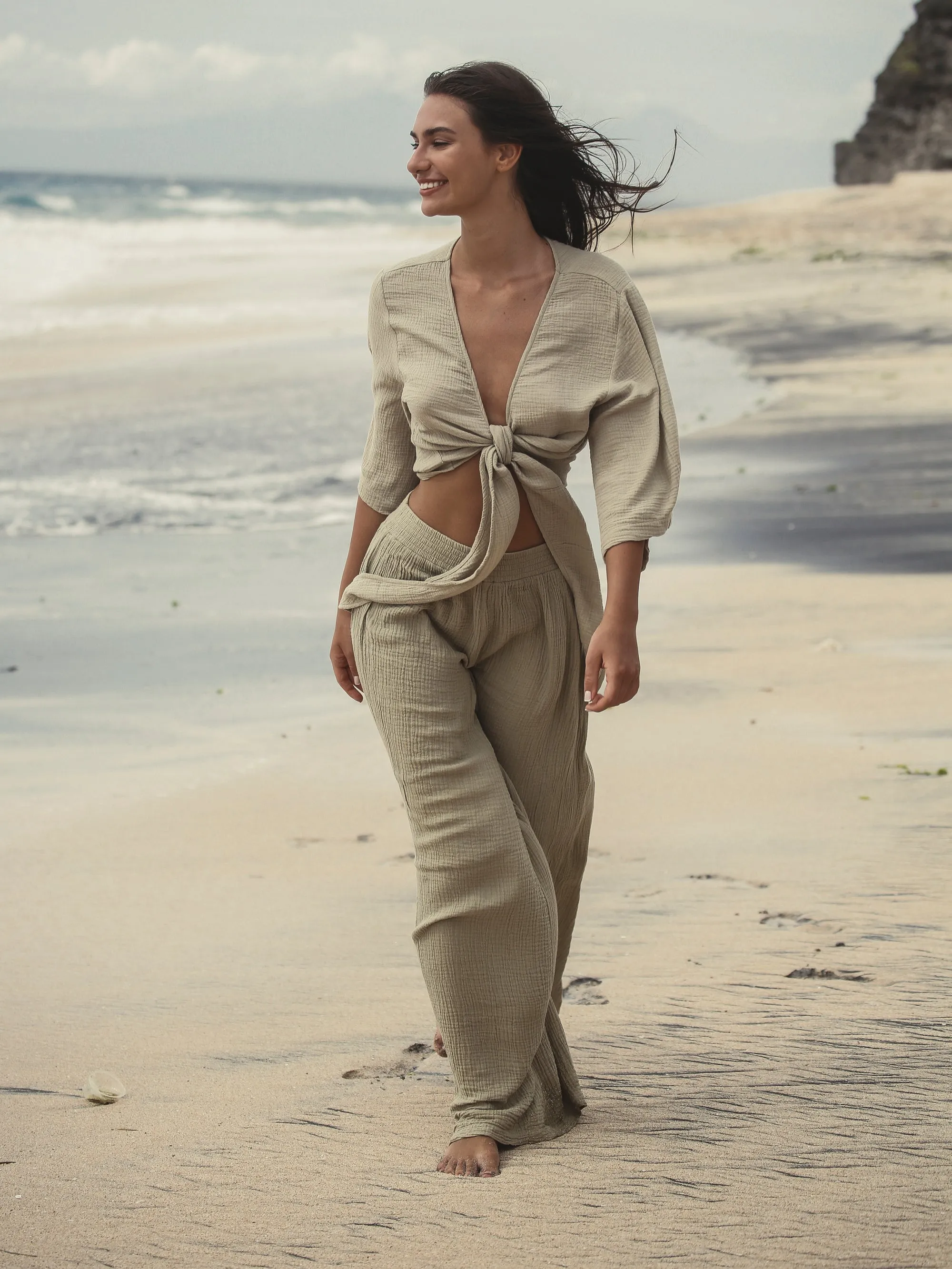 Bali Wrap Top - Khaki Green