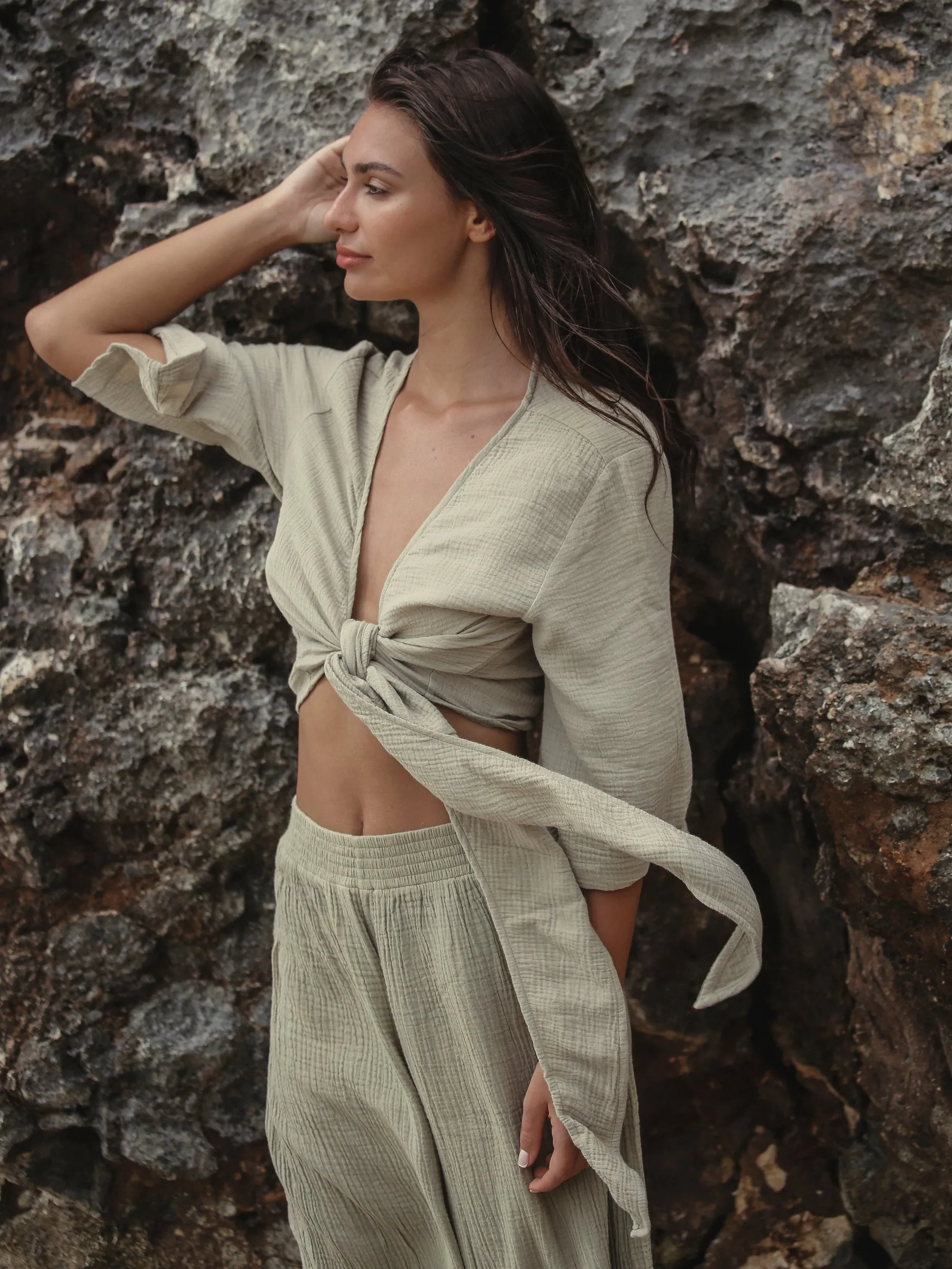Bali Wrap Top - Khaki Green