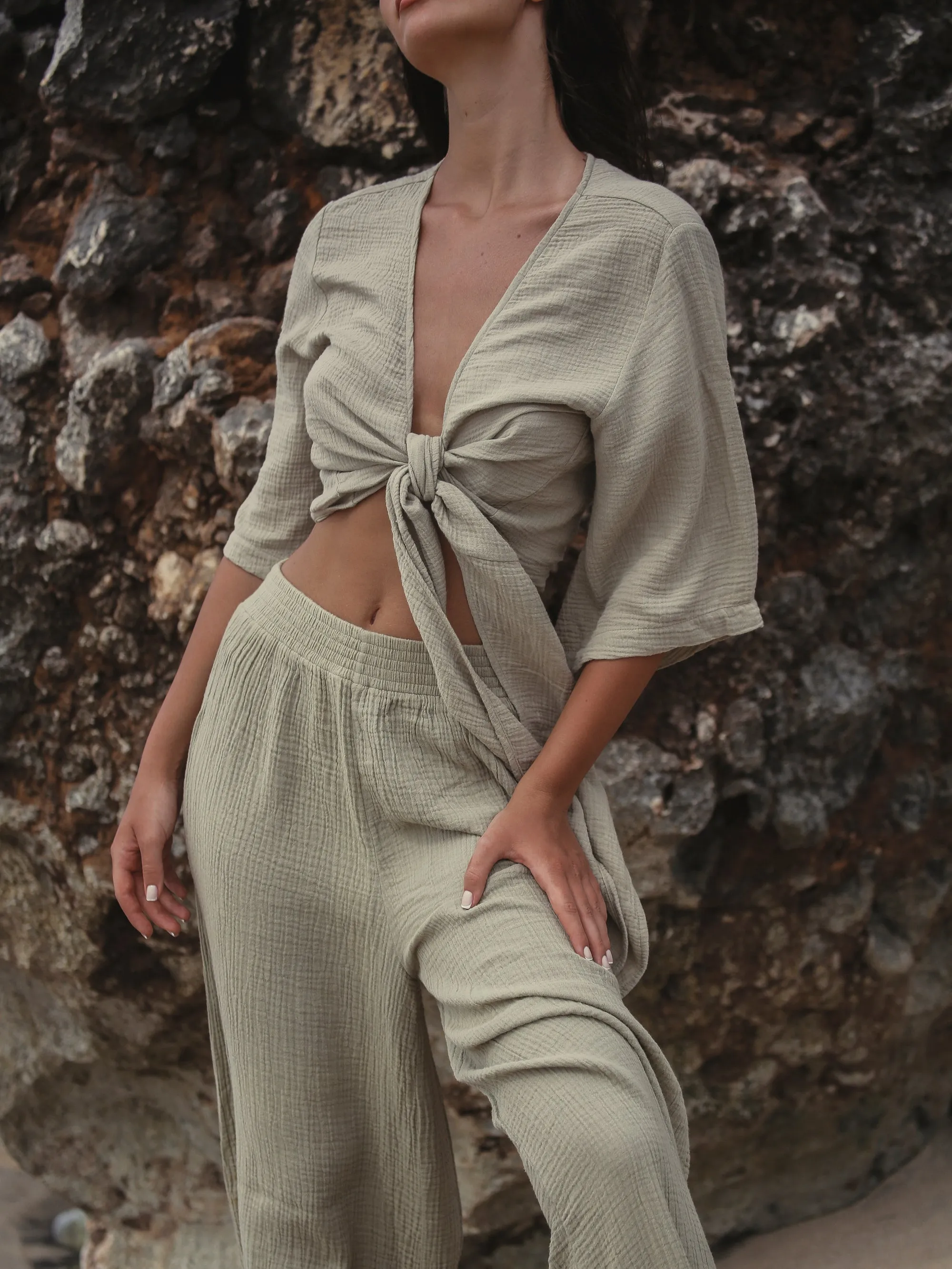 Bali Wrap Top - Khaki Green