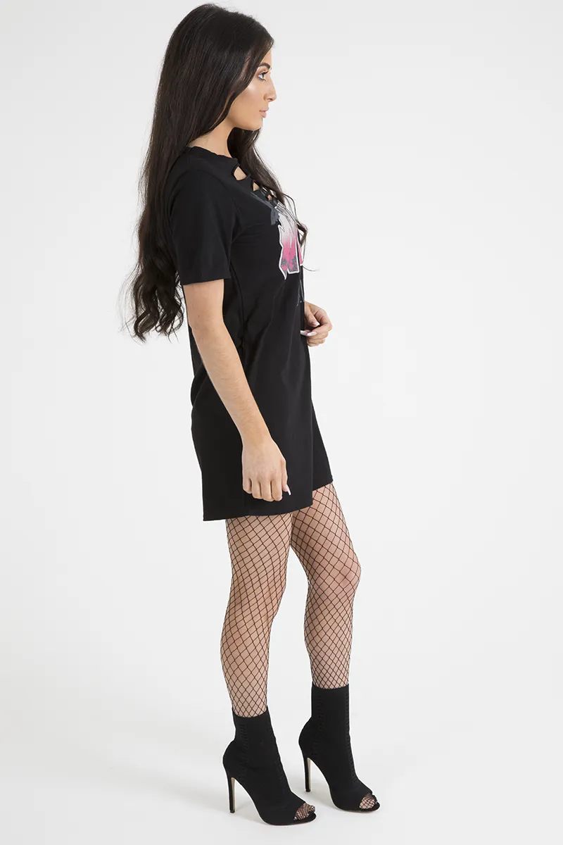 Black Front Distressed 'Amuse Society' T-Shirt Dress - Lexi