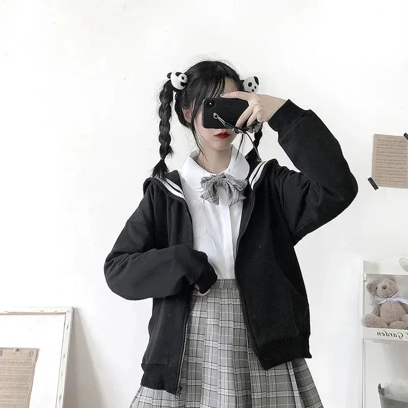 Black Sailor Collar Hoodie – Kawaii Preppy Lolita Sweatshirt From Kawaii Stop