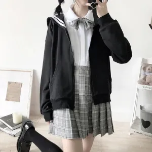 Black Sailor Collar Hoodie – Kawaii Preppy Lolita Sweatshirt From Kawaii Stop