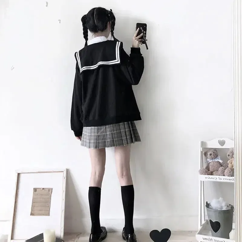 Black Sailor Collar Hoodie – Kawaii Preppy Lolita Sweatshirt From Kawaii Stop