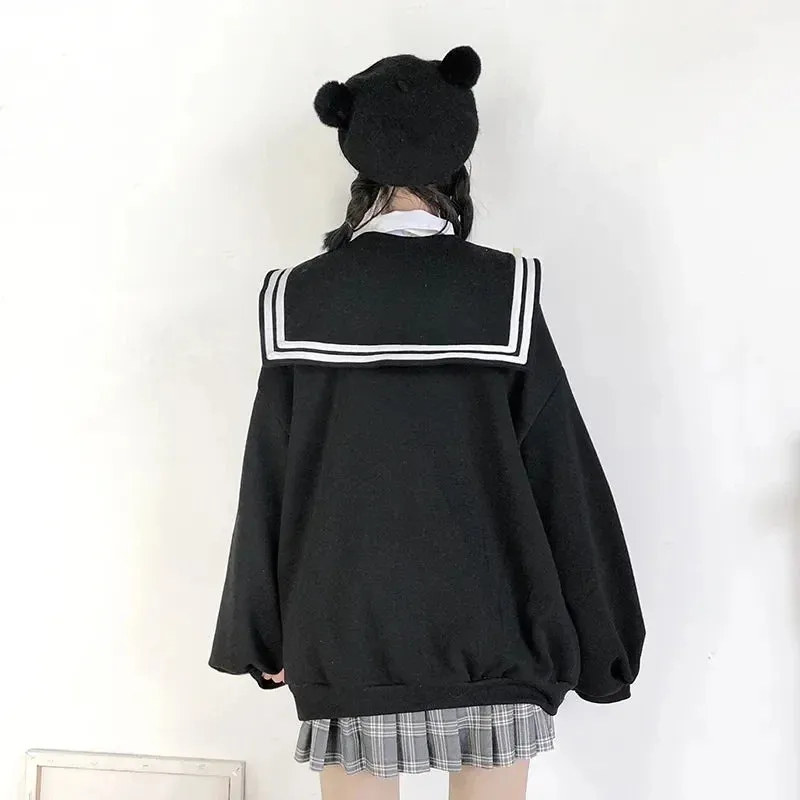 Black Sailor Collar Hoodie – Kawaii Preppy Lolita Sweatshirt From Kawaii Stop