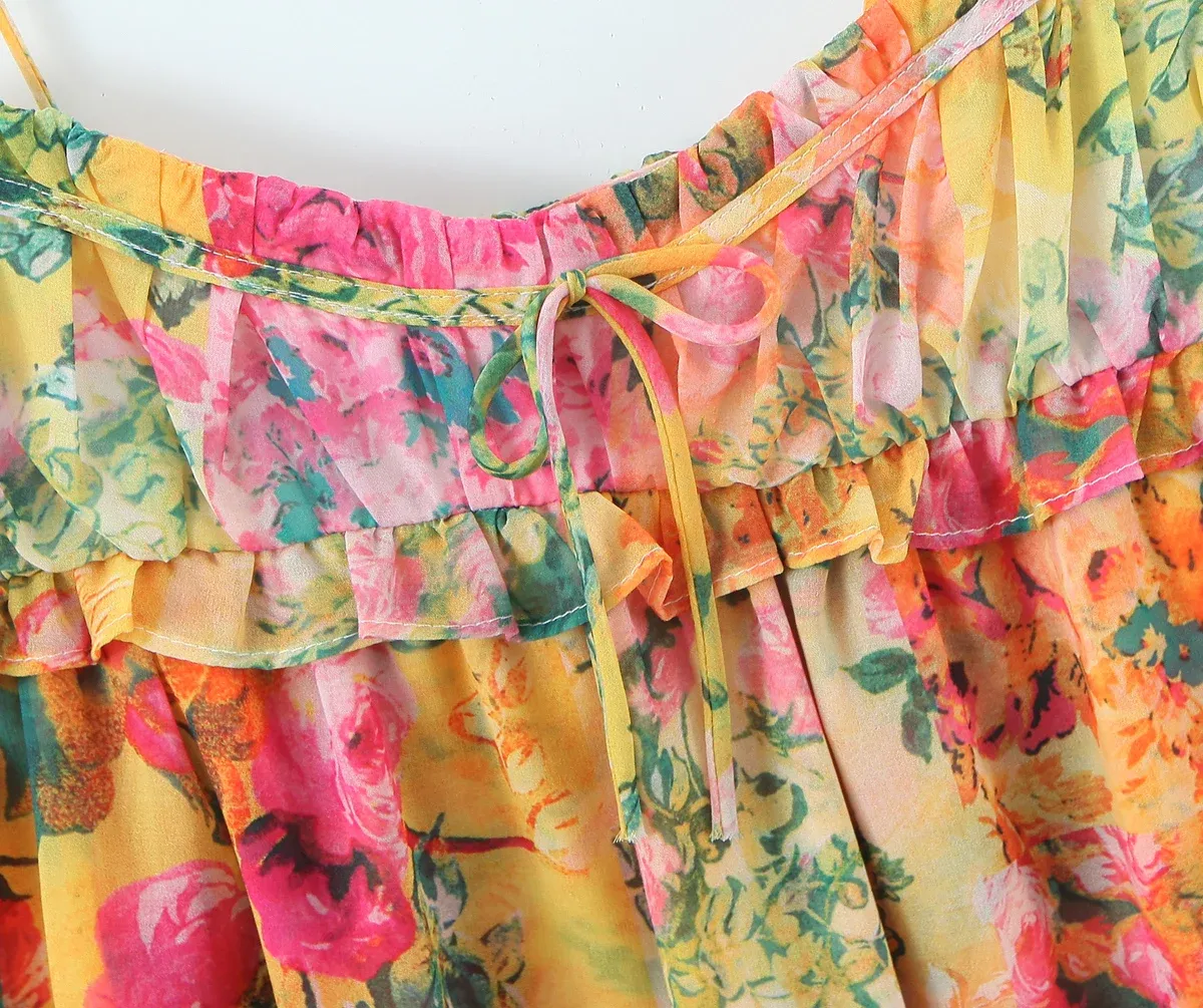 Bohemian Floral Suspender Mini Dress – Sexy Sleeveless Holiday Beach Dress for Women in Multicolor Summer Print