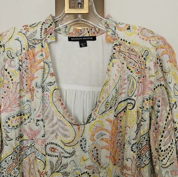 Boston Proper Colorful Paisley Print Smocked Peasant Dress Size Small
