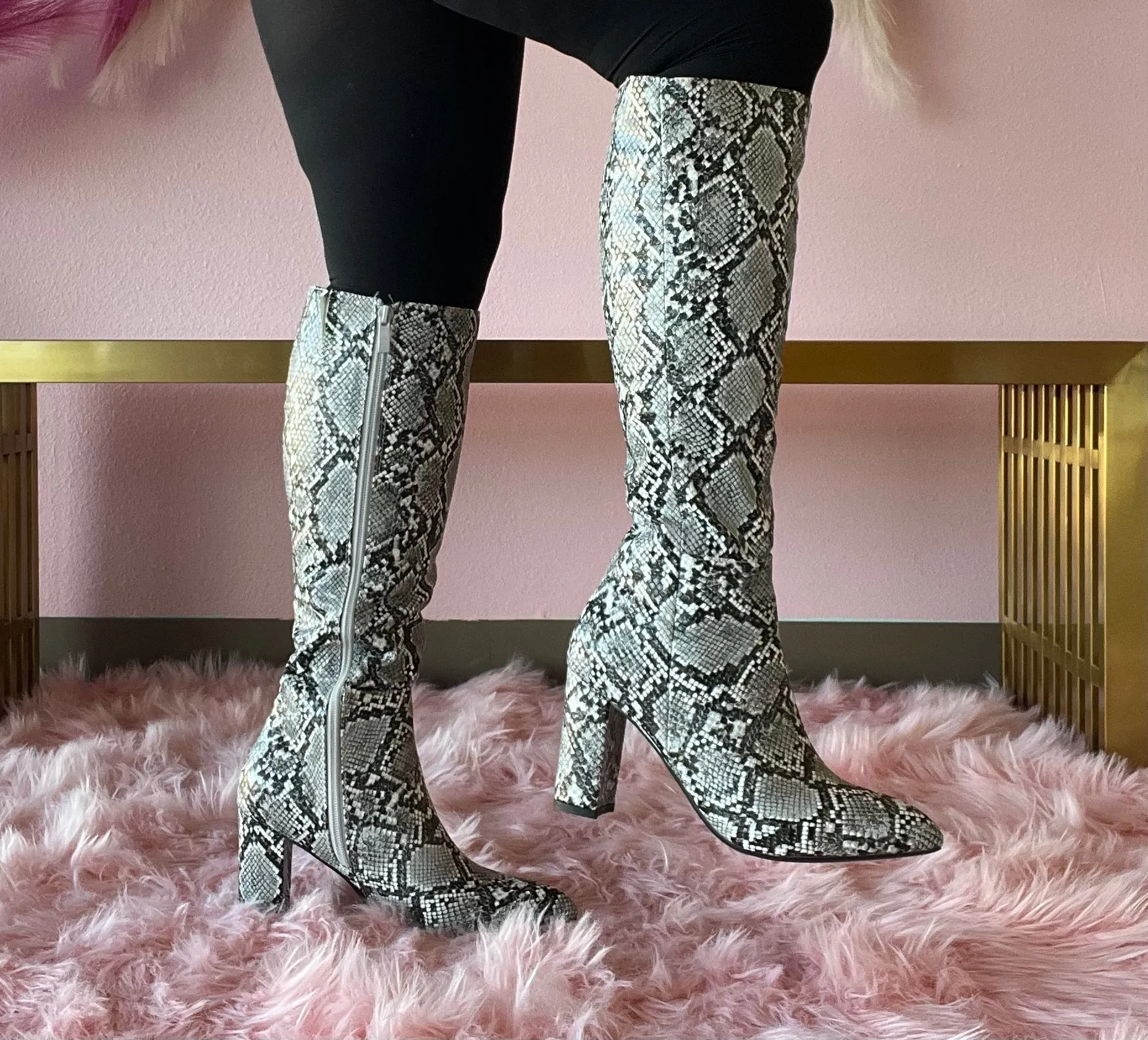 BRAZIL-72 Faux Snake Print Knee-High Boot
