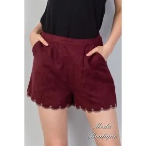 Burgundy Suede Shorts