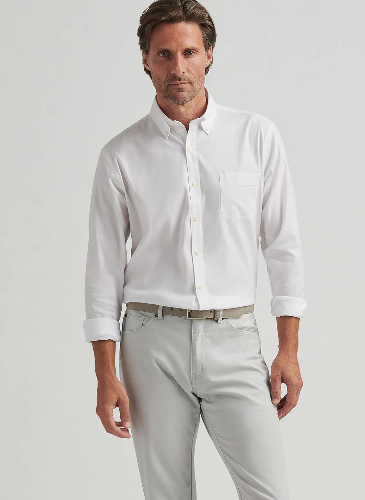 CAMPBELL PERFECT PINPOINT COTTON STRETCH SHIRT - WHITE