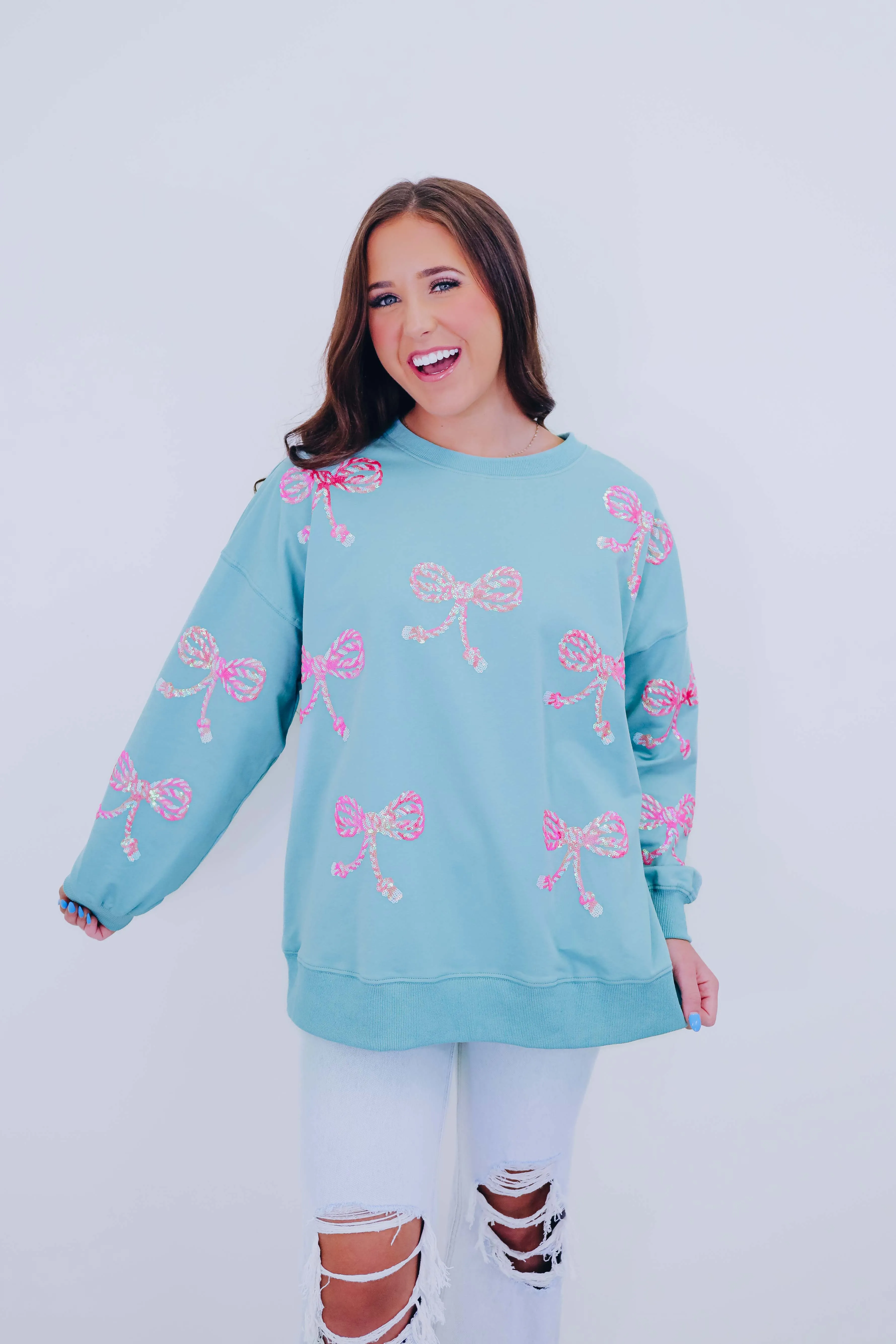 Candy Cane Bow Sequin Patch Sweatshirt -2 Colors