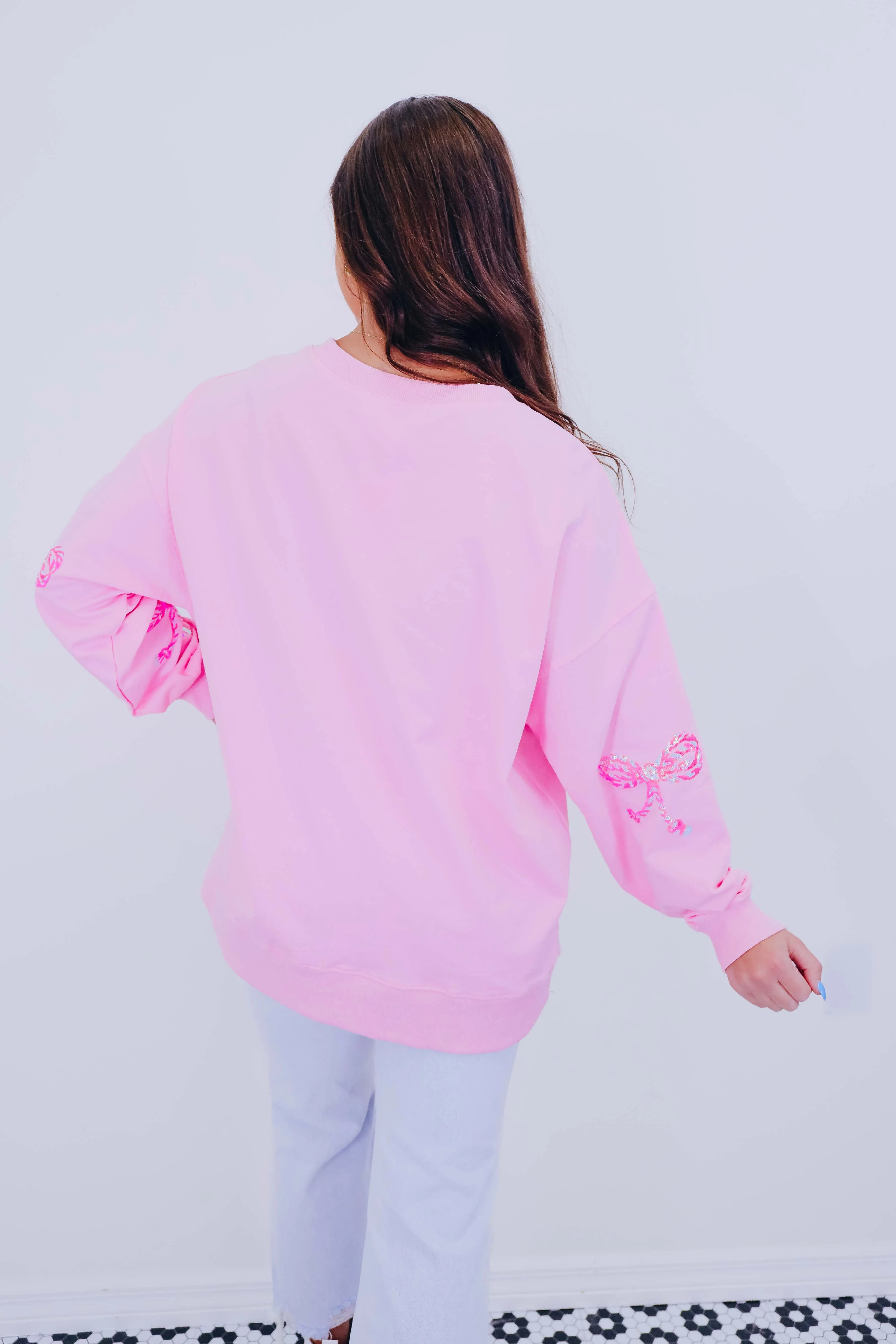 Candy Cane Bow Sequin Patch Sweatshirt -2 Colors