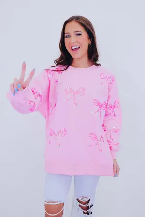Candy Cane Bow Sequin Patch Sweatshirt -2 Colors