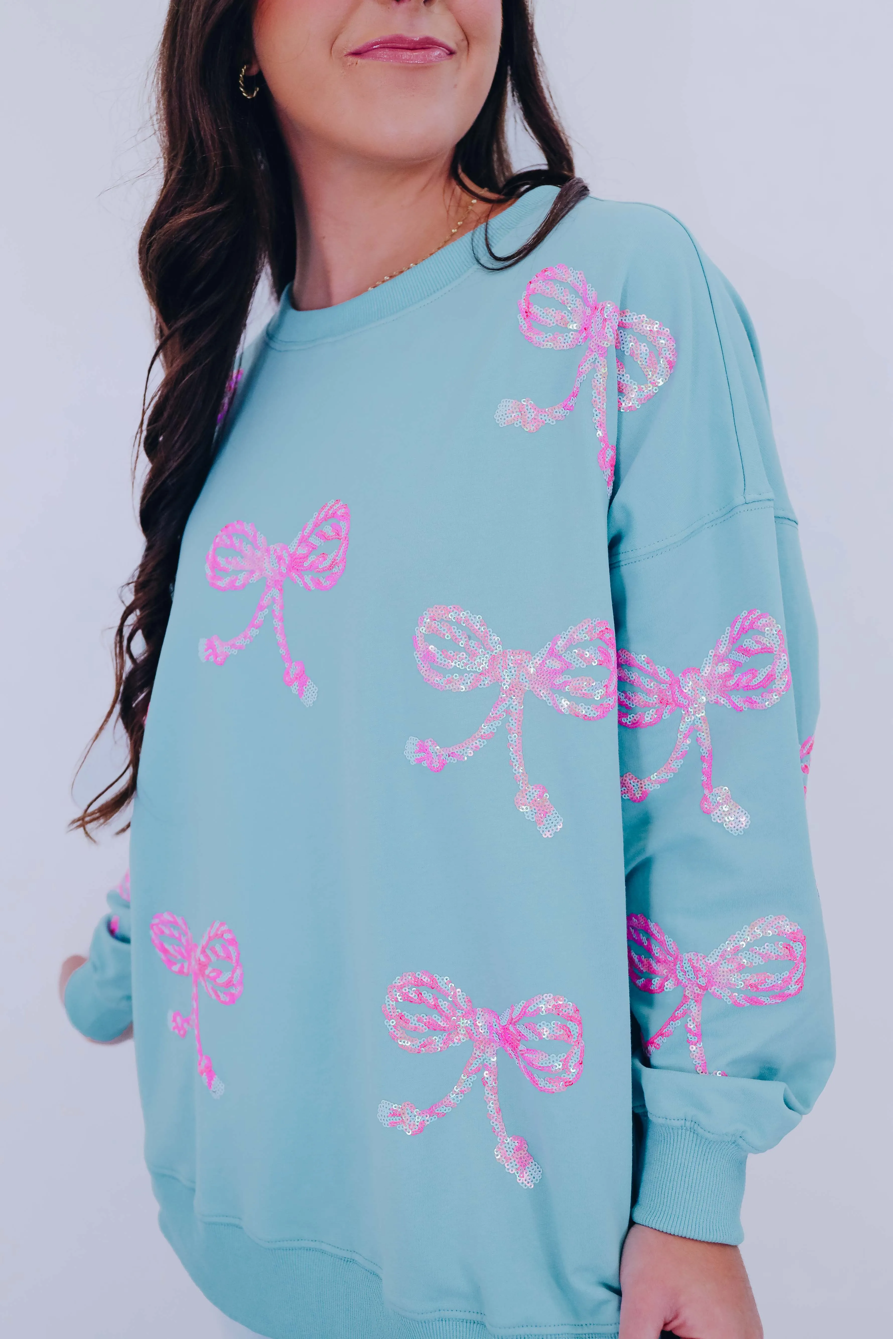 Candy Cane Bow Sequin Patch Sweatshirt -2 Colors