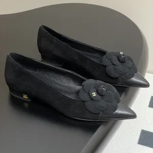 CC 25C Classic Camellia Pointed High Heels Flat 15mm Black Suede 247610