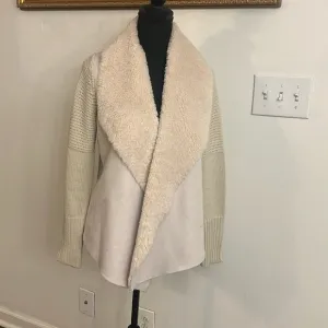 Chelsea &amp; Theodore Faux Suede, Faux Suede Open Front Sweater Cardigan, Sz. S.