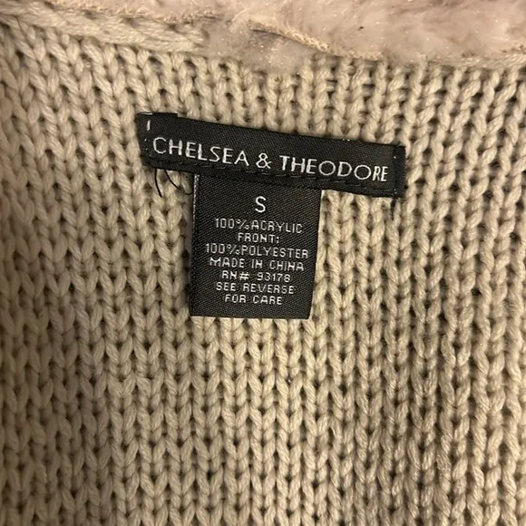 Chelsea &amp; Theodore Faux Suede, Faux Suede Open Front Sweater Cardigan, Sz. S.