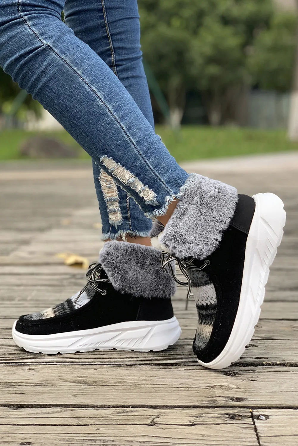 Chestnut Plush Suede Patched Lace Up Ankle Boots