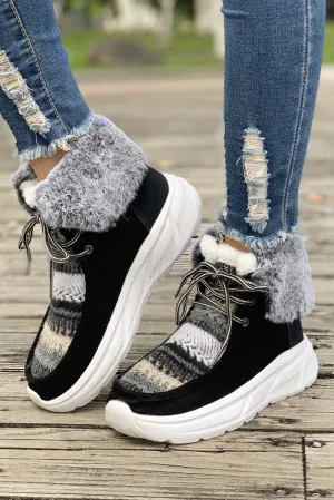 Chestnut Plush Suede Patched Lace Up Ankle Boots