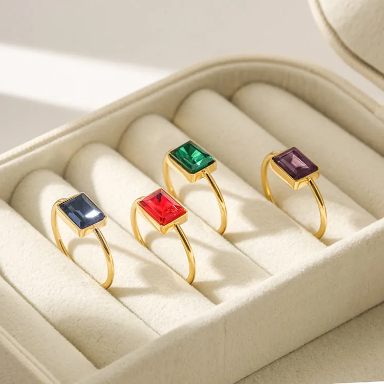Chic Blue Rectangular Stone Ring