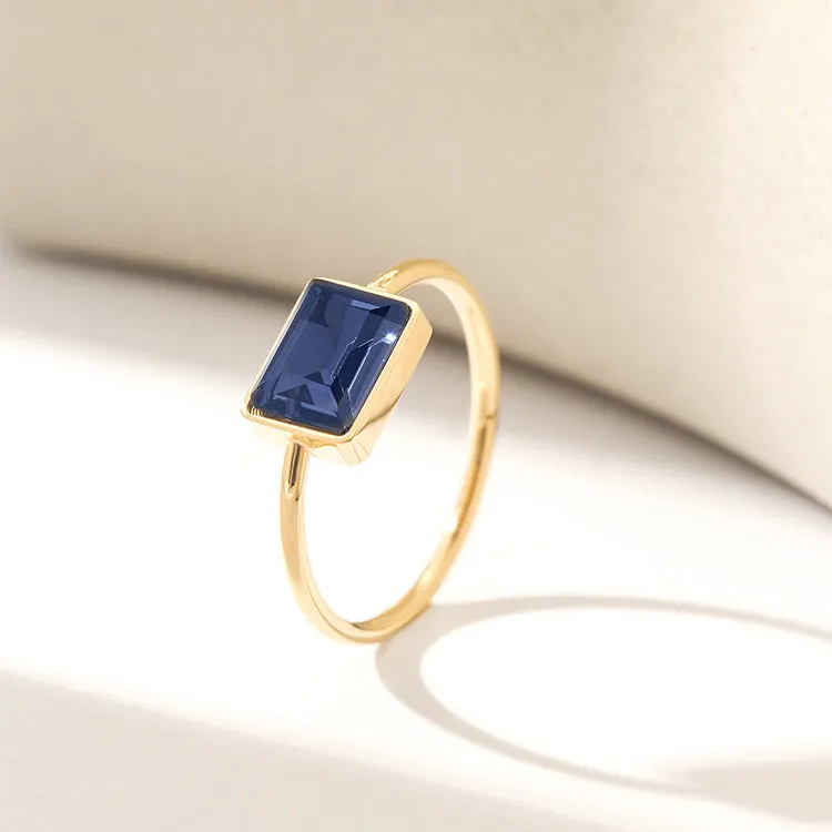Chic Blue Rectangular Stone Ring