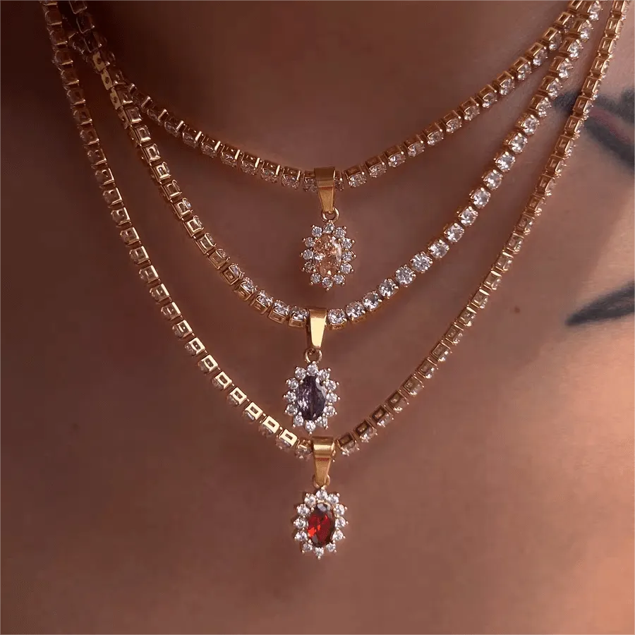 Chic Colorful Crystal Flower Pendant Box Chain Necklace