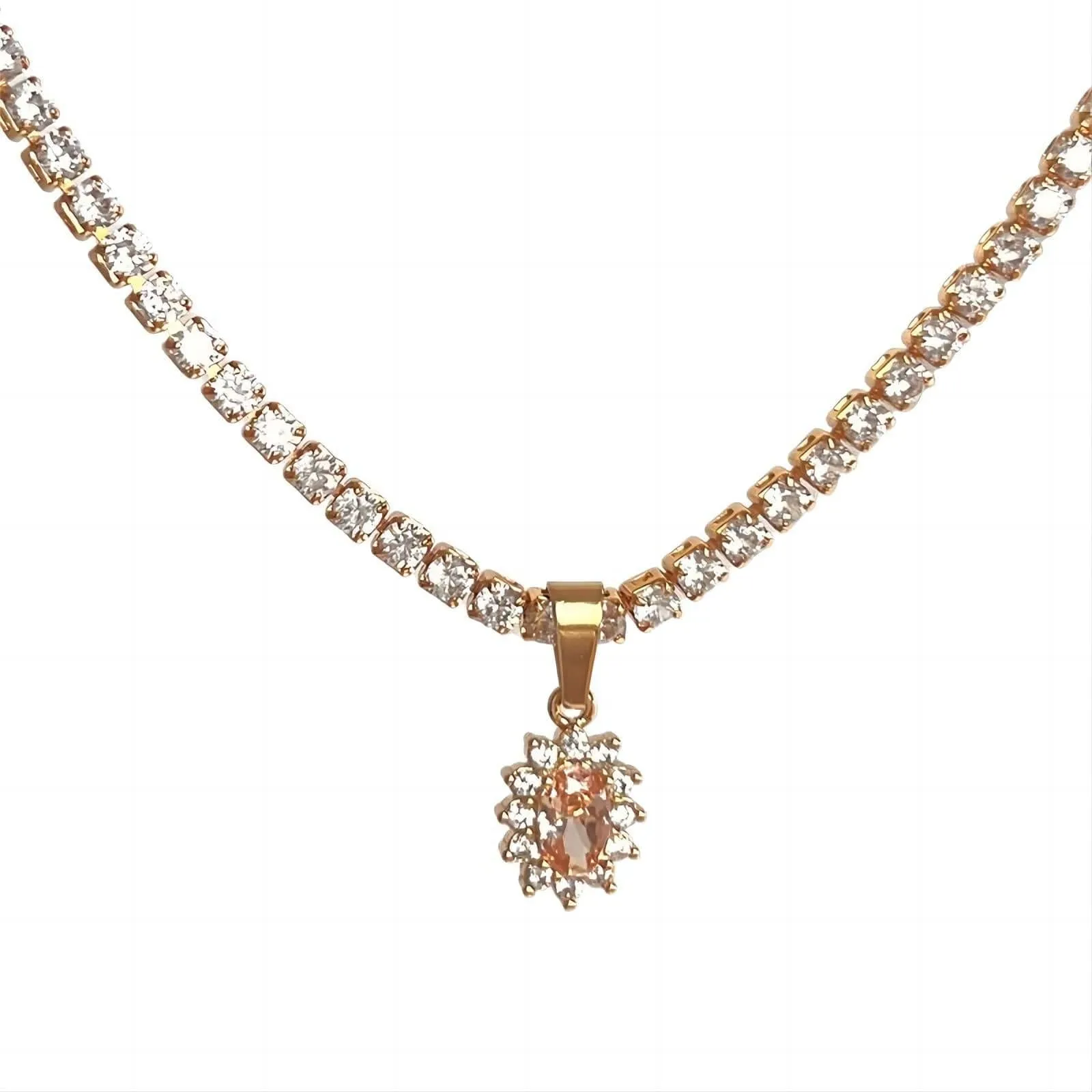 Chic Colorful Crystal Flower Pendant Box Chain Necklace
