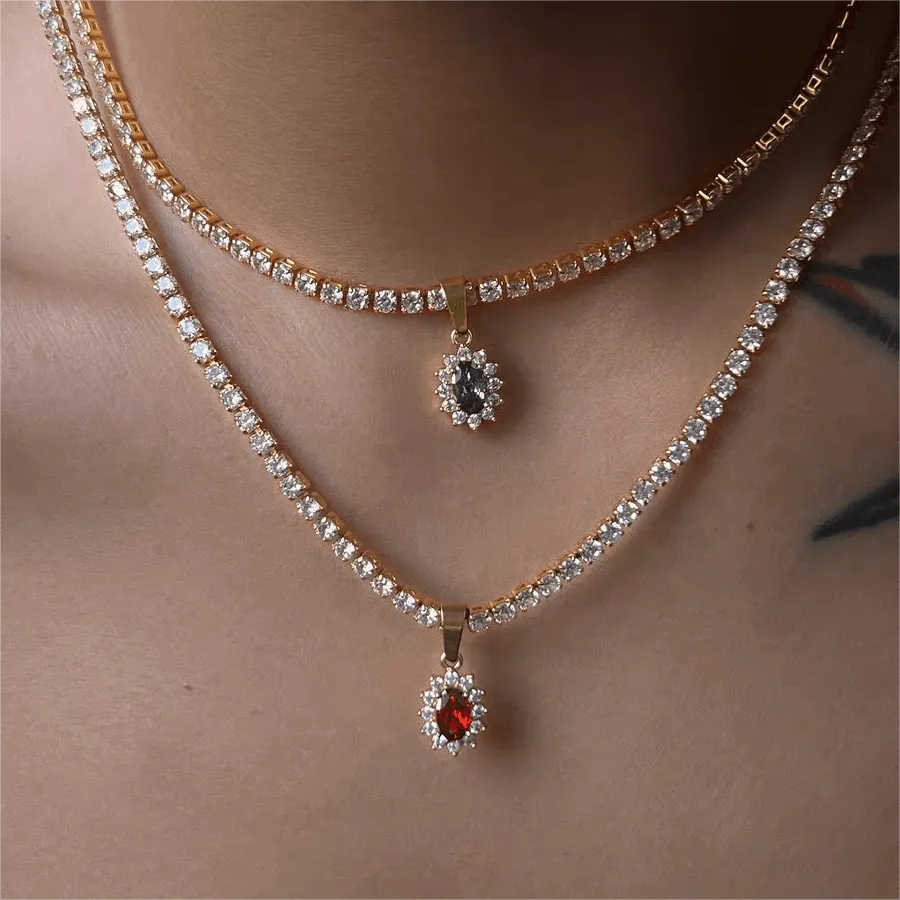 Chic Colorful Crystal Flower Pendant Box Chain Necklace
