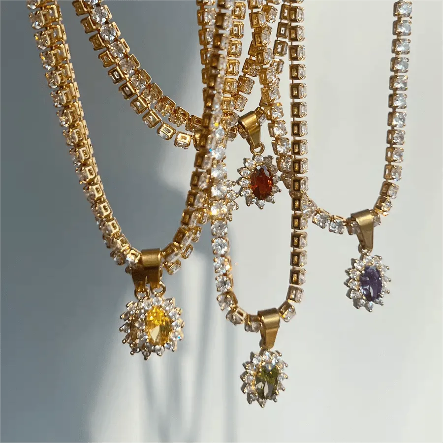 Chic Colorful Crystal Flower Pendant Box Chain Necklace