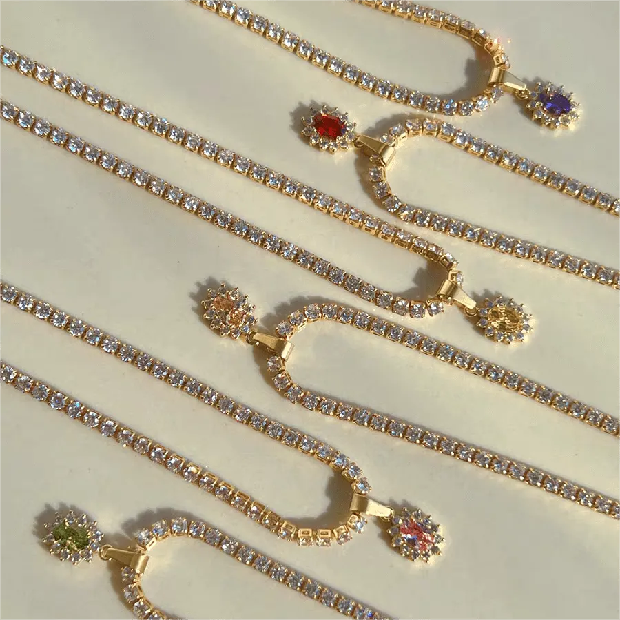 Chic Colorful Crystal Flower Pendant Box Chain Necklace