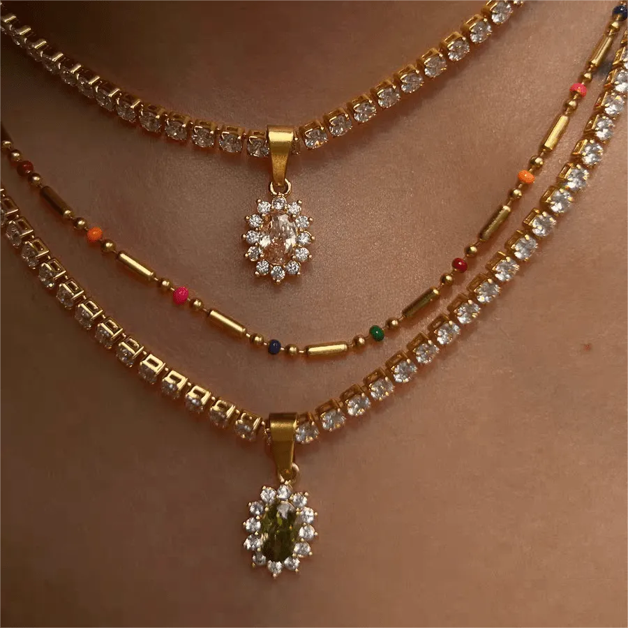 Chic Colorful Crystal Flower Pendant Box Chain Necklace