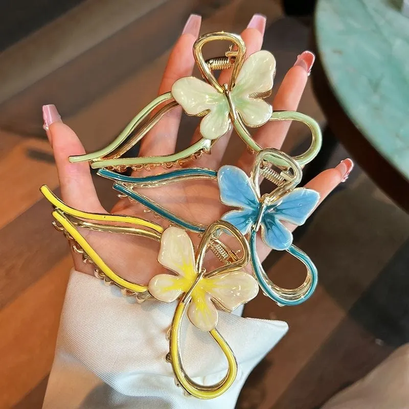 Chic Enamel Colorful Butterfly Chignon Claw Clip Hair Clip