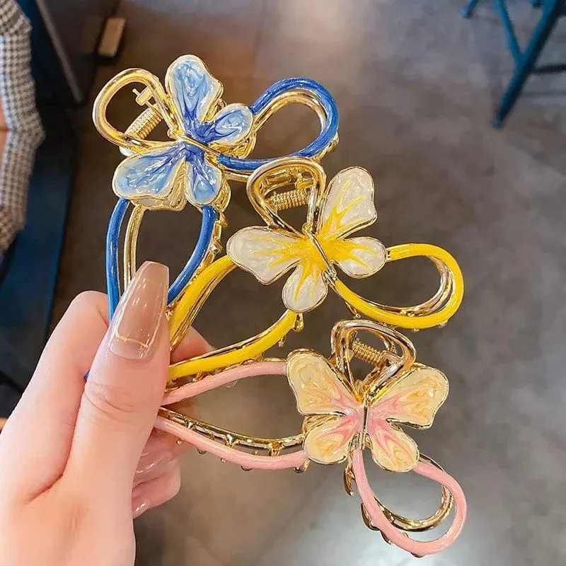 Chic Enamel Colorful Butterfly Chignon Claw Clip Hair Clip