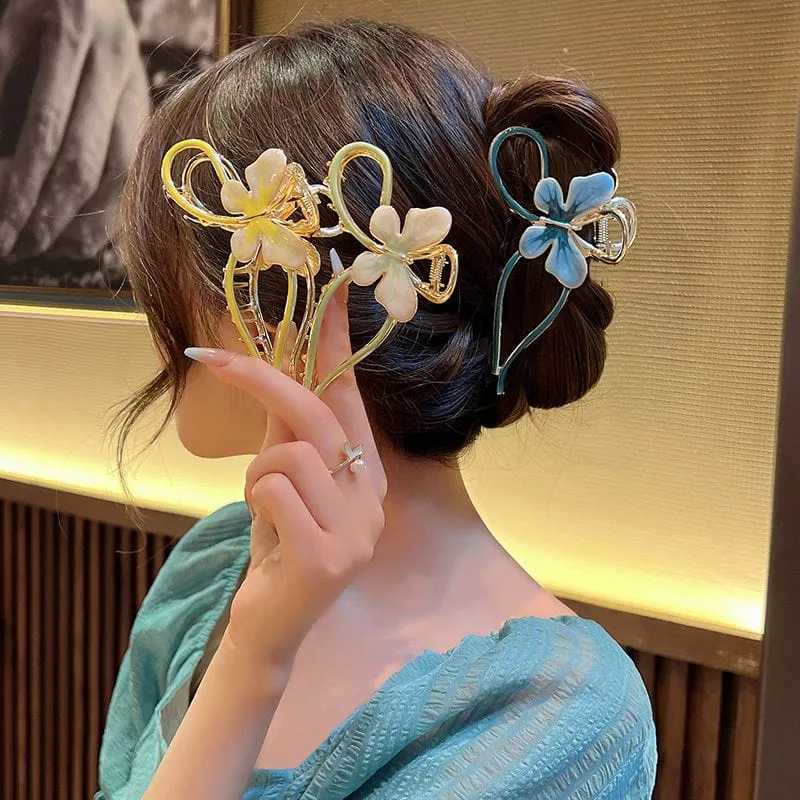 Chic Enamel Colorful Butterfly Chignon Claw Clip Hair Clip