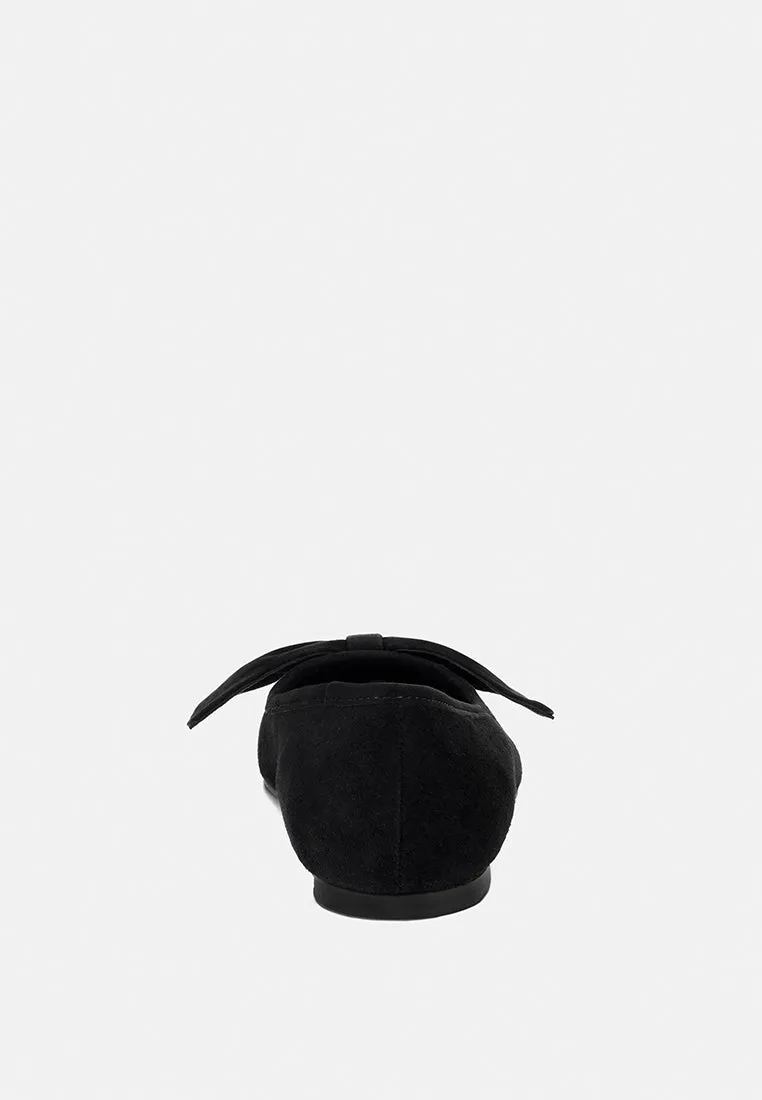 Chuckle Black Big Bow Suede Ballerina Flats By Ruw