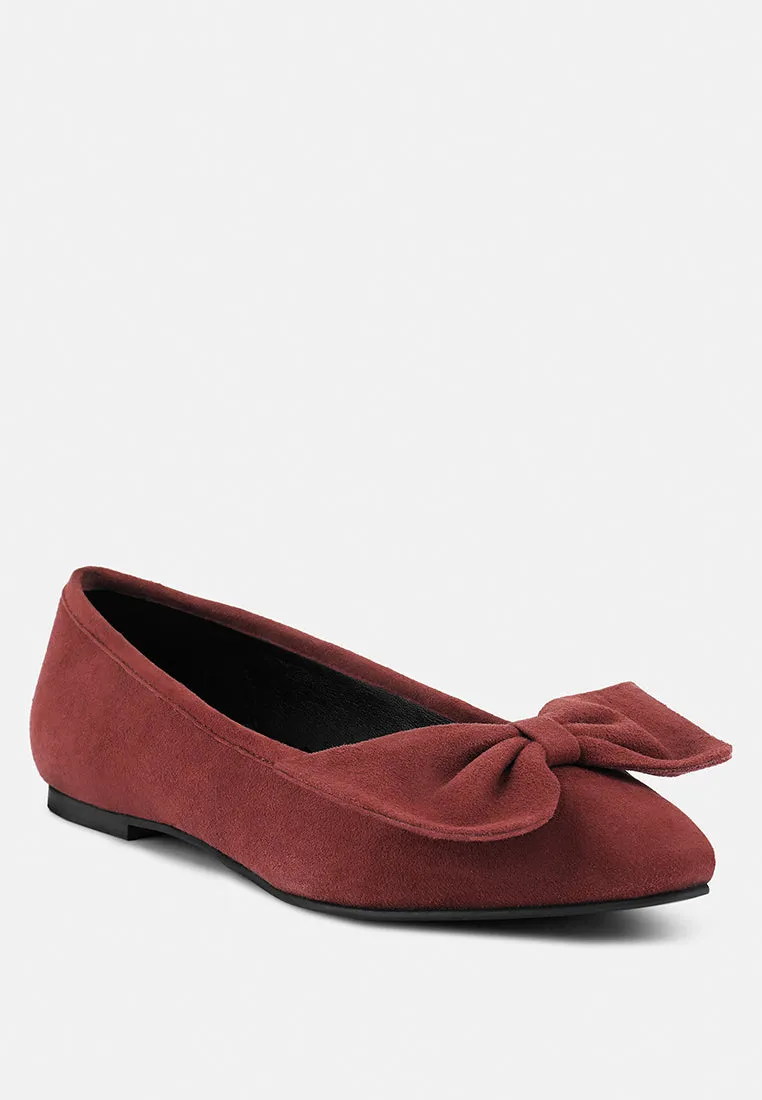 Chuckle Black Big Bow Suede Ballerina Flats By Ruw