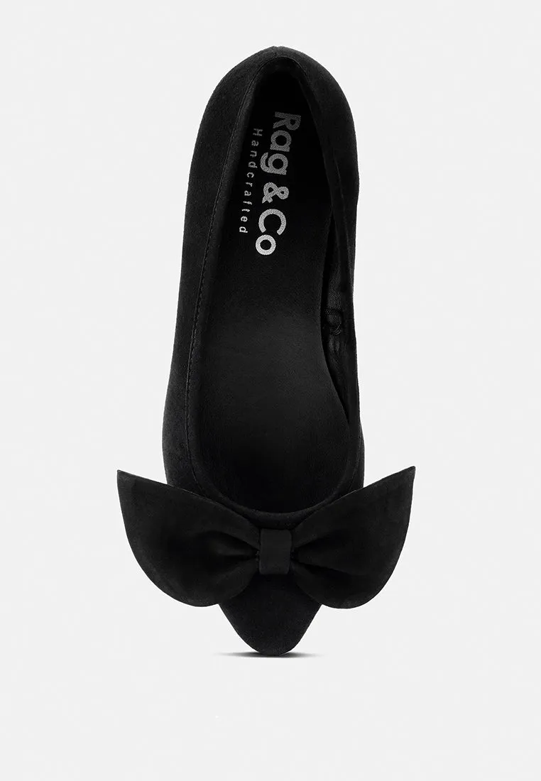 Chuckle Black Big Bow Suede Ballerina Flats By Ruw
