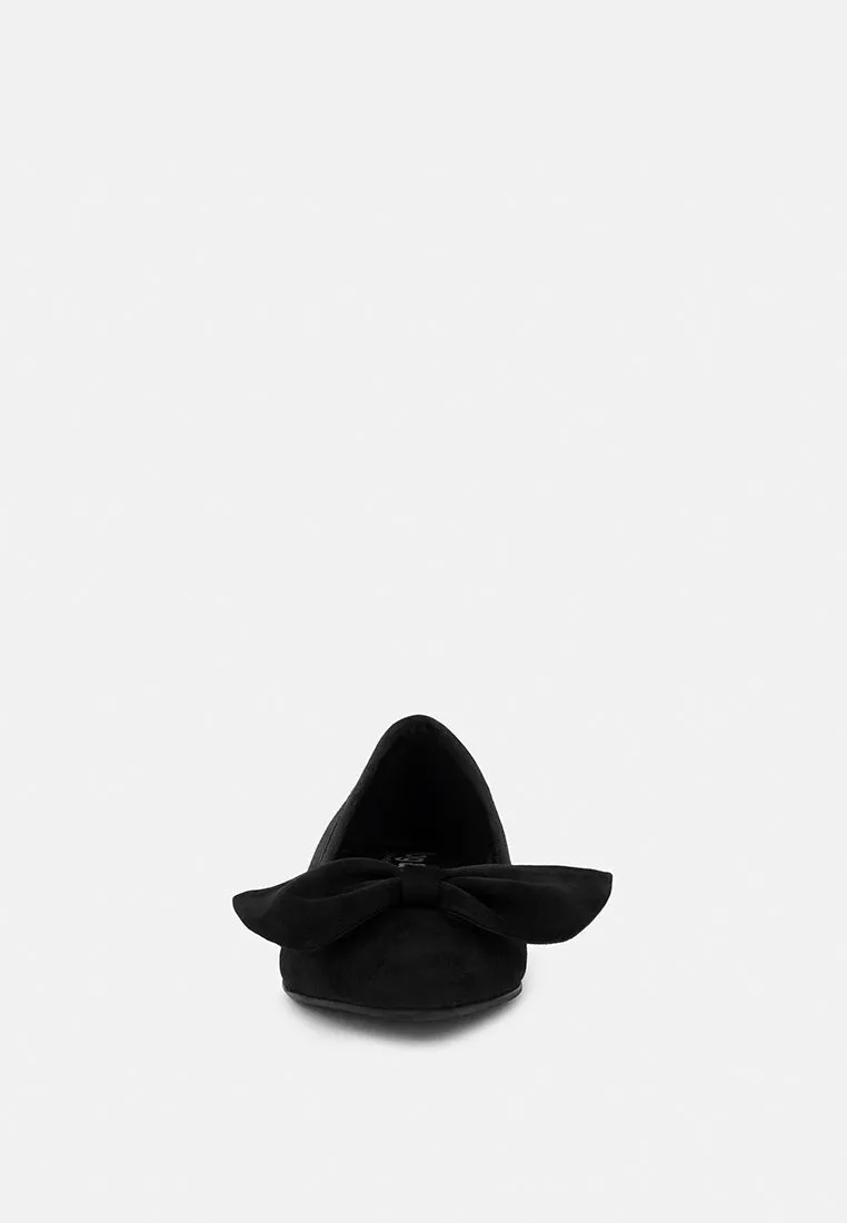 Chuckle Black Big Bow Suede Ballerina Flats By Ruw