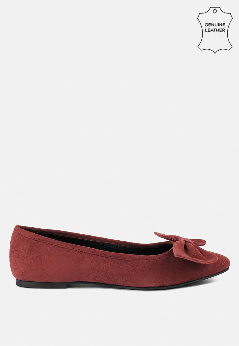 Chuckle Black Big Bow Suede Ballerina Flats By Ruw