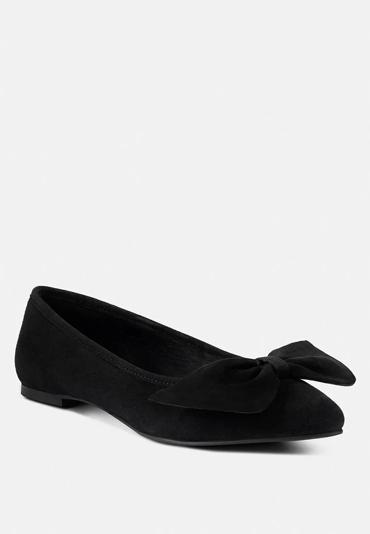 Chuckle Black Big Bow Suede Ballerina Flats By Ruw