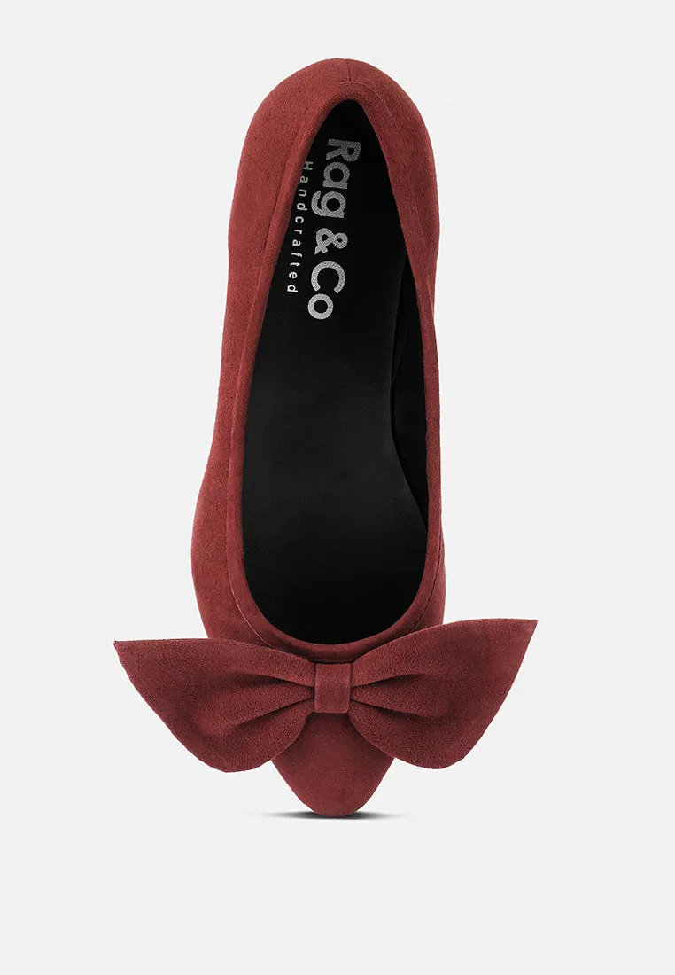 Chuckle Black Big Bow Suede Ballerina Flats By Ruw