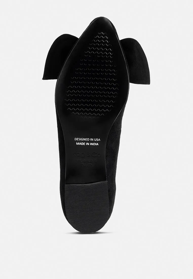 Chuckle Black Big Bow Suede Ballerina Flats By Ruw