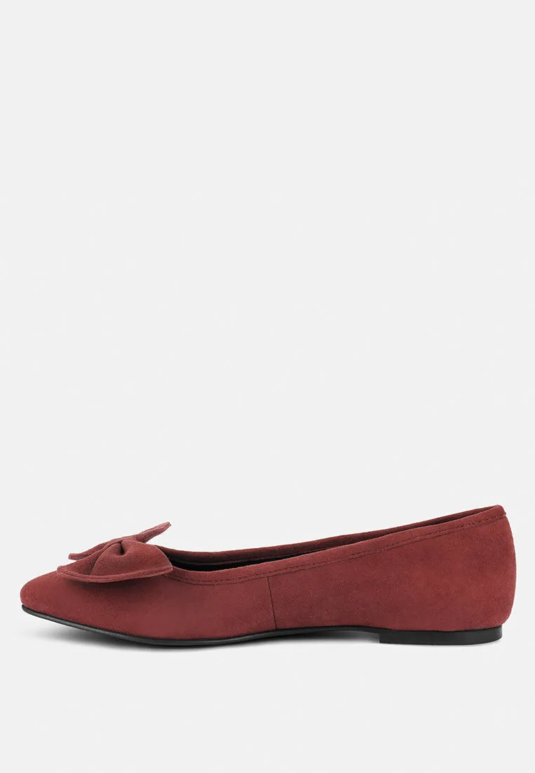 Chuckle Black Big Bow Suede Ballerina Flats By Ruw